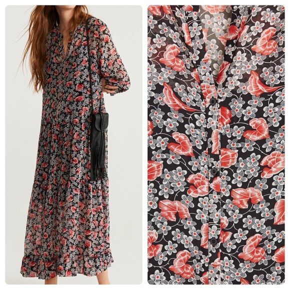 Tie Sleeve Floral Print Dress Mango - Picture 1 of 8